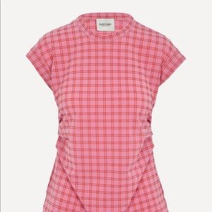 Rachel Comey Dusk Ruched Pink Plaid Gingham Top 0 XS